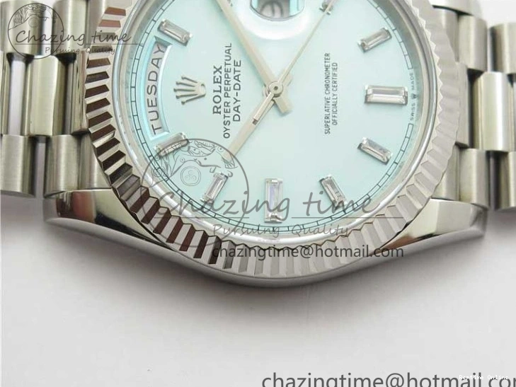 0417 SoftTouch Day-Date 40mm 228239 BP New Dial Version 904 SS Ice Blue T Crystal Markers Dial on SS President Bracelet A 2822